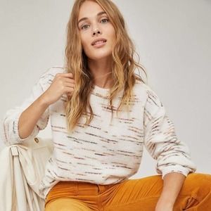Anthropologie Renee Marled Neutral Puff Sweater Space Dye Multicolor